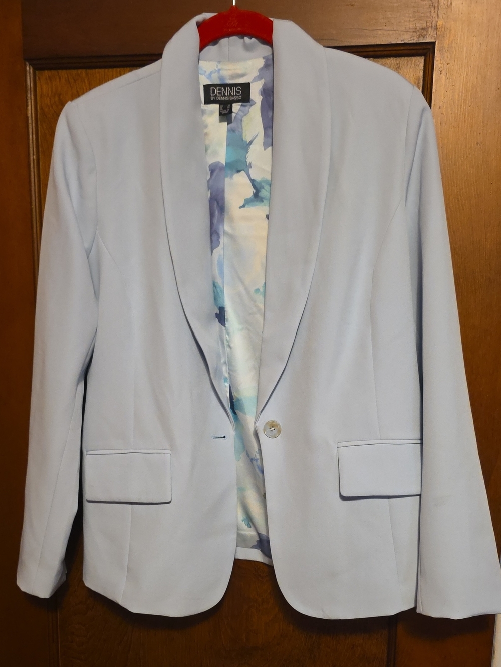 Dennis Basso Super Stretch Woven Blazer with Print Lining Size Blue Mist sz S